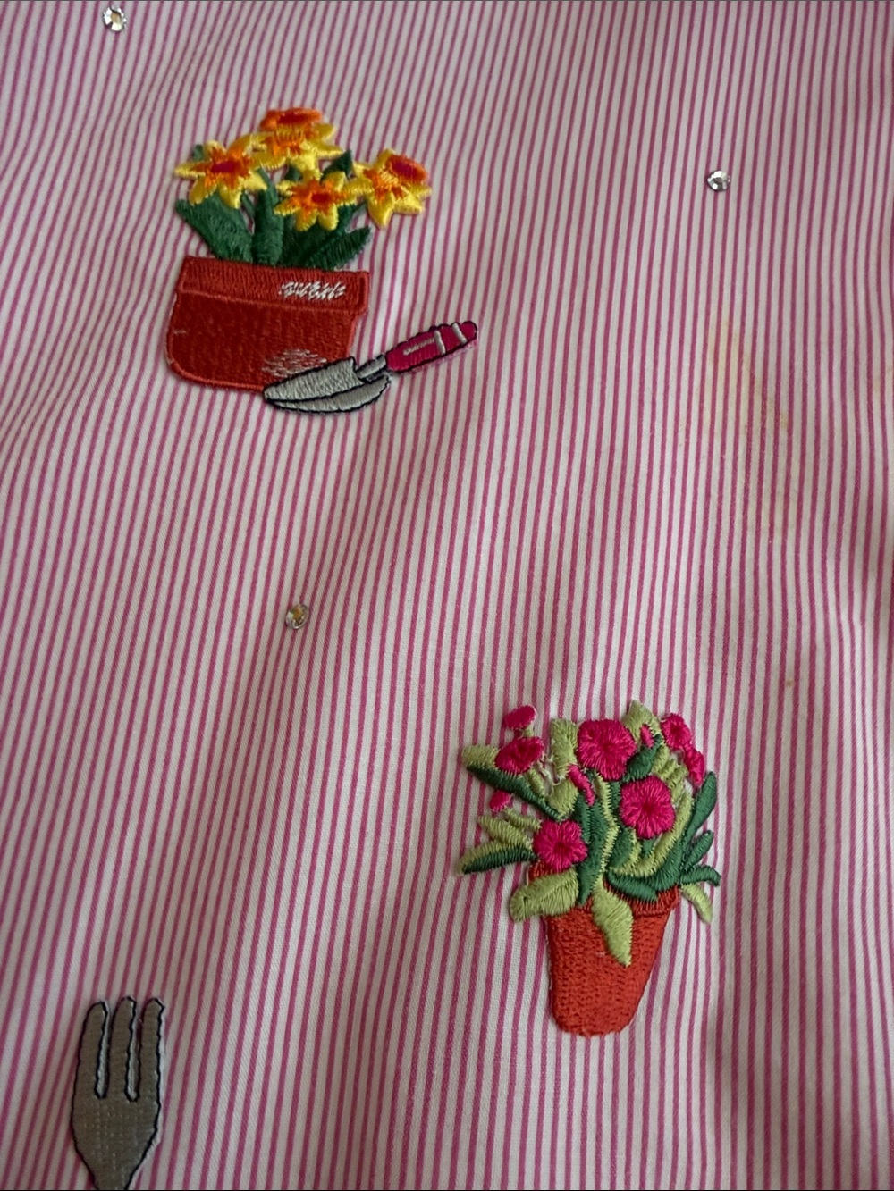 Women’s Pink Striped Button-Down Shirt With Garden Embroidery View 3